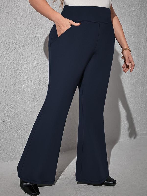  Solid High Waist Flare Leg Leggings, Casual Comfy Breathable Bell Bottom Skinny Trouser for Daily Wear, Leggings for Women, Women's Bottoms for Fall & Winter