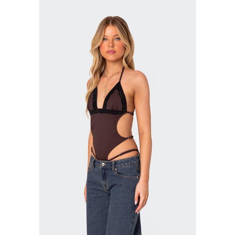 Strappy Lace Trim Bodysuit