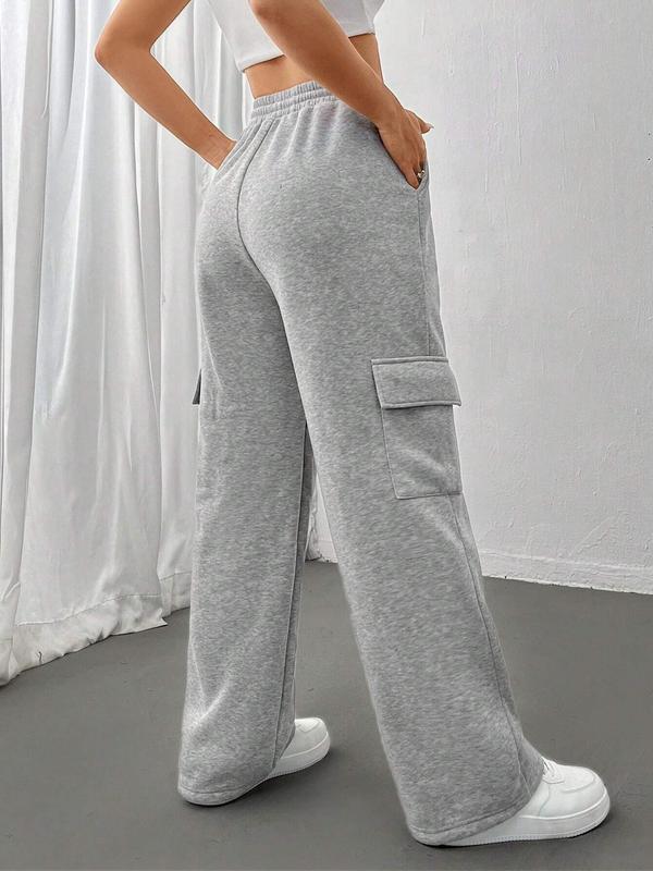 Women's Solid Drawstring Waist Sweatpants, Casual Pocket Pants for Fall & Winter, Women's Trousers for Daily Wear