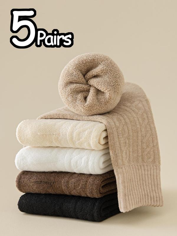 Women's Plain Textured Thermal Lined Mid-calf Socks, Casual Soft Comfy Crew Socks for Fall & Winter, Women's Socks for Daily Wear