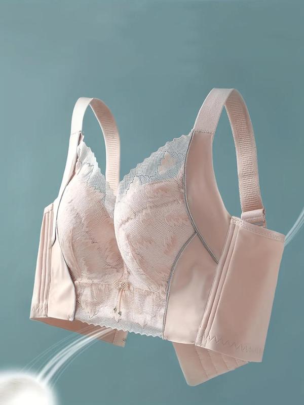 Women's Patchwork Contrast Lace Push Up Bra, Adjustable Strap Anti-flaccidity Wireless Bra, Soft Comfortable Breathable Lingerie for All Seasons