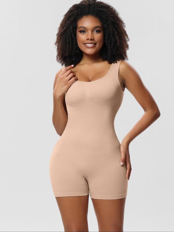 Women's Solid Scoop Neck Shapewear Romper, Fall Wear, Earthtone Fallfreshness, Summer Clothes Women, High Stretch Seamless Sleeveless Shapewear Bodysuit, Ladies Shapewear Clothes, Summer Wear 2024, Rompers for Summer, Fall Wear, Fallfreshness