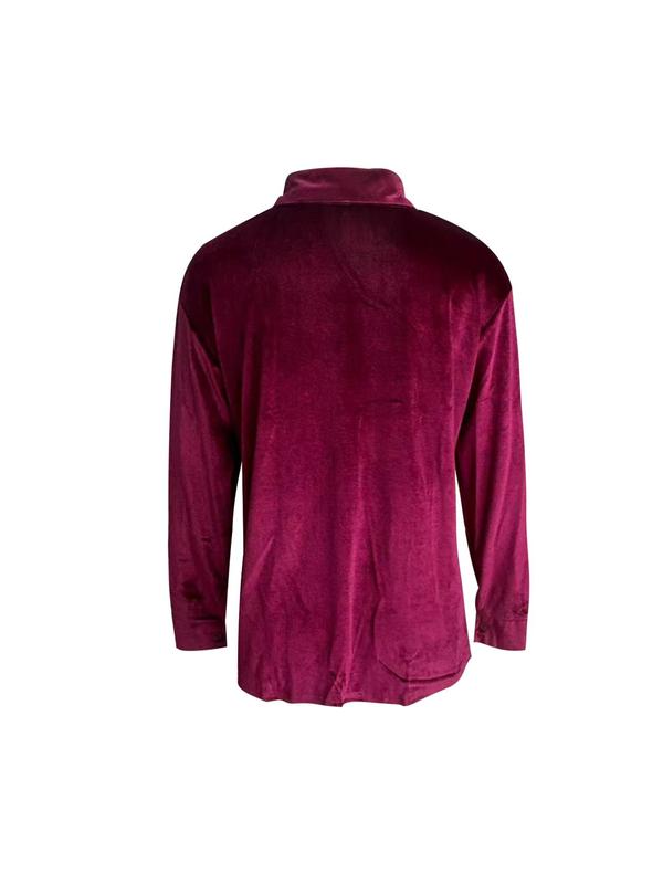 Women's Velvet Button Front Pocket Shirt, Casual Long Sleeve Collared Top for Fall & Winter, Women's Clothes for Daily Wear Blouse