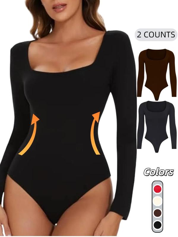 Women's Square Neck Thong Design Shapewear Bodysuit, Casual Button Tummy Control Shaper Bodysuit, High Stretch Seamless Shaper for Daily Wear, Fall Wear, Fallfreshness, Bodysuit for Women