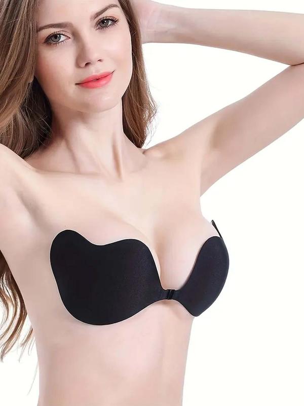 Women's Basic Solid Nipple Cover Bra, Invisible Push Up Bra, Soft Comfy Breathable Lingerie Accessories For Women