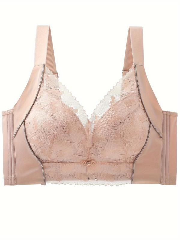 Women's Patchwork Contrast Lace Push Up Bra, Adjustable Strap Anti-flaccidity Wireless Bra, Soft Comfortable Breathable Lingerie for All Seasons