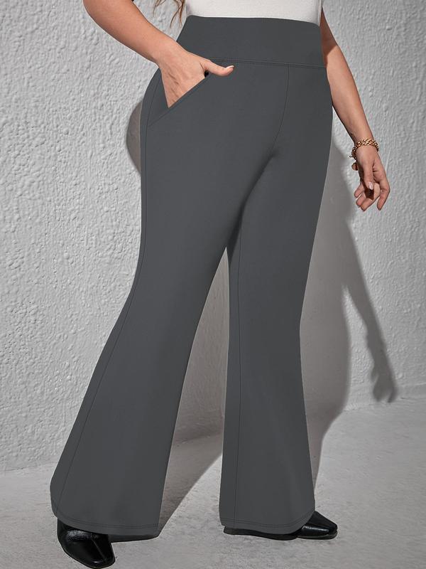  Solid High Waist Flare Leg Leggings, Casual Comfy Breathable Bell Bottom Skinny Trouser for Daily Wear, Leggings for Women, Women's Bottoms for Fall & Winter