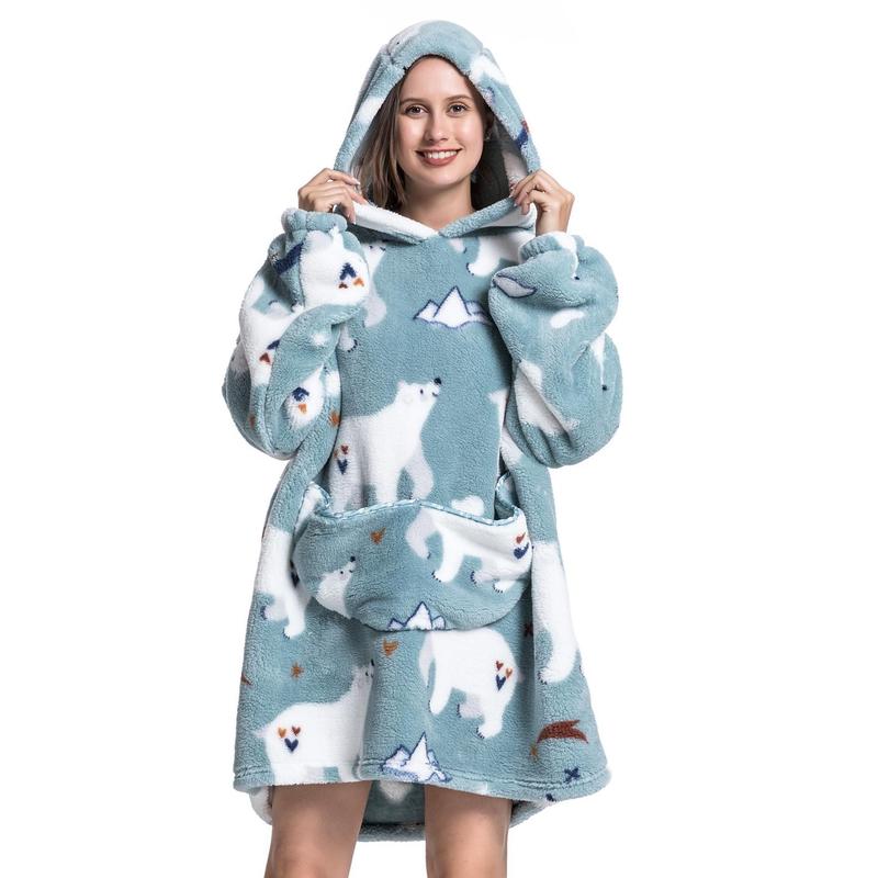 Cartoon Pattern Hoodie Blanket, 1 Count 320GSM Soft Comfortable Oversized Hooded Blanket, Gift for Girls Women Ladies, Winter Essentials