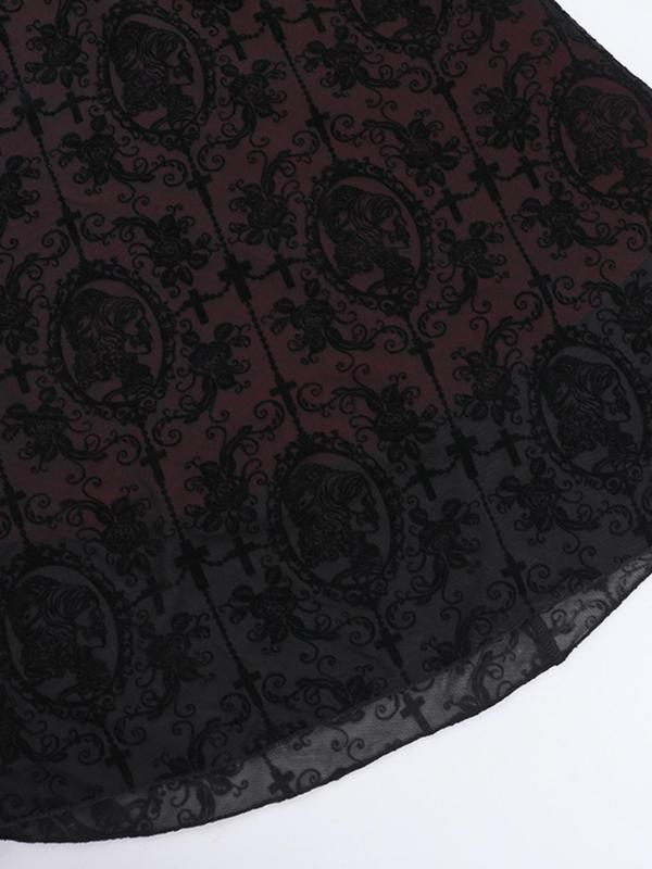Women's Cross & Skull Print Contrast Lace Bow Decor Mermaid Dress, Elegant Adjustable Strap Cami Dress for Party Holiday Wedding Guest, Ladies Fall Clothes