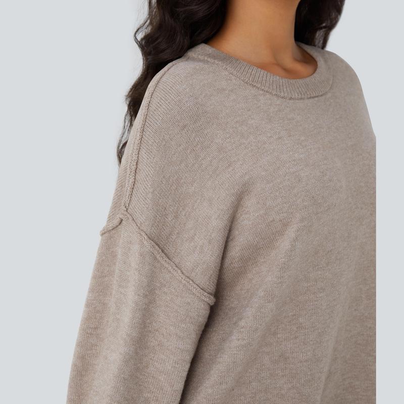Halara Round Neck Dropped Shoulder Long Sleeve Casual Sweater