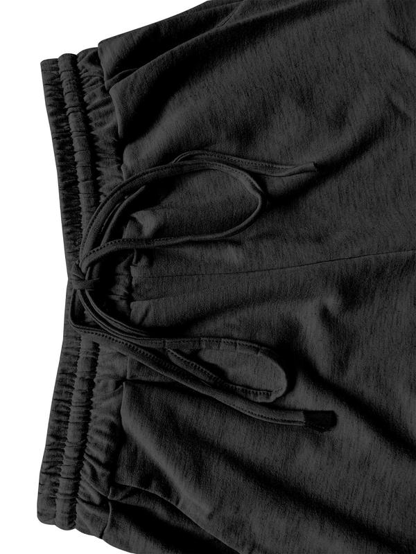Two-piece Set Women's Solid Color Zip Up Tops & Drawstring Waist Pants, Casual Long Sleeve Top & High Waist Trousers for Daily Wear, Ladies Two-piece Outfits for All Seasons, Black Girl Outfits