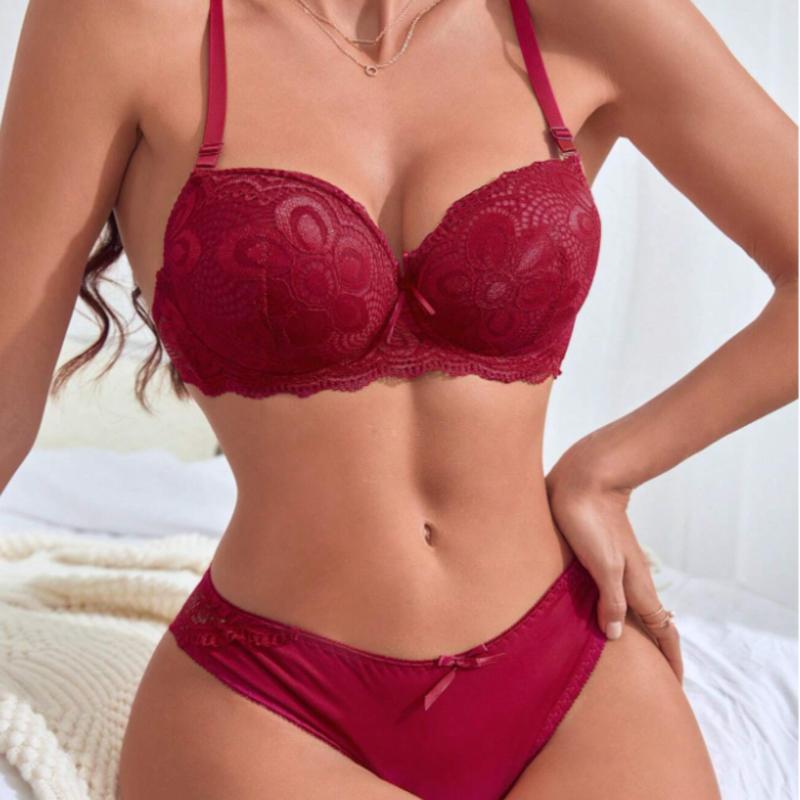 Floral Lace Underwire Bra & Panty Lingerie Set