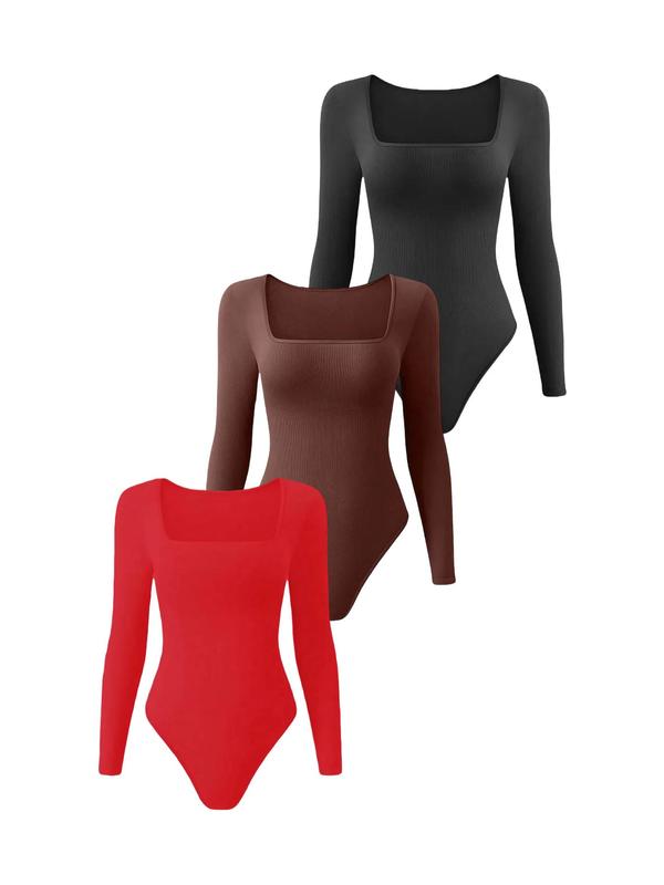 Women's Square Neck Thong Design Shapewear Bodysuit, Casual Button Tummy Control Shaper Bodysuit, High Stretch Seamless Shaper for Daily Wear, Fall Wear, Fallfreshness, Bodysuit for Women