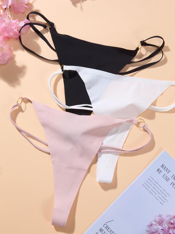Women's Heart Decor O-ring Sexy Thong, Soft Comfy Breathable Drop Waist Panty for Daily Wear, Women's Underwear for All Seasons