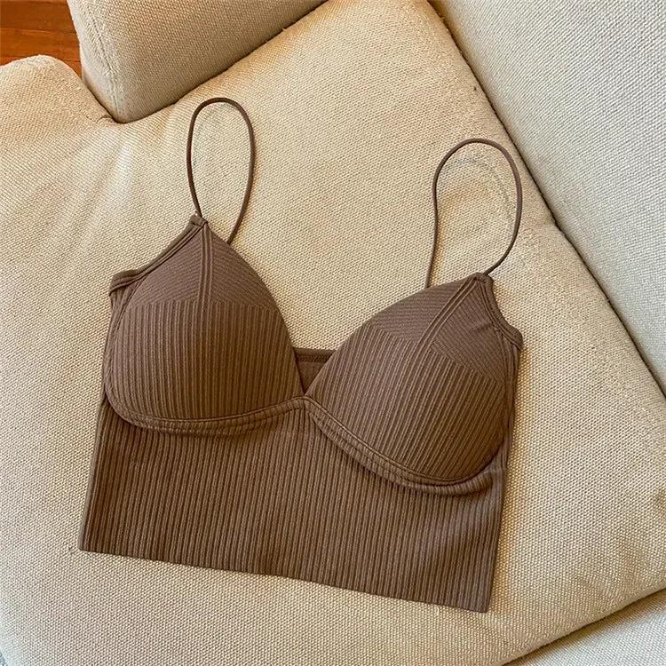 Knitted Binder Chest Woman Tops Spaghetti Strap Corset Crop Camis With Built in Bras Korean Fashion Woman Vest Camisole Underwear Womenswear Breathable Comfort Comfortable Minimalist