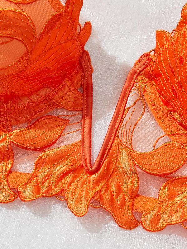Two-Piece Set Women's Floral Embroidery Bra & Sheer Thong, Adjustable Strap Underwire Bra & Panty Set, Lingerie Set for Women