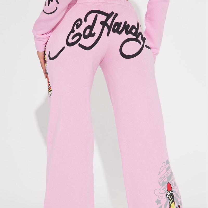 ED HARDY “TIGER ROAR” PINK FLARE PANTS Flared Womenswear women's bottom y2k wide leg loose wide