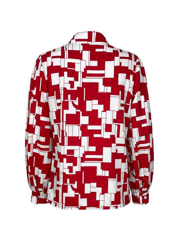 Women's Geometric Print Button Front Shirt & Skirt Two-piece Set, Elegant Long Sleeve Collared Top & Skirt for Work Office Business, Ladies Clothes for All Seasons