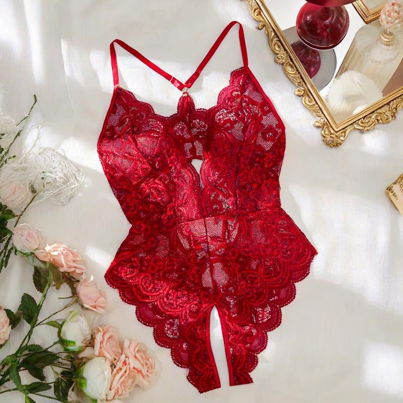 Deep V Lace Backless Bodysuit, Without Lingerie & Underpants, Women's Sexy Clothing
