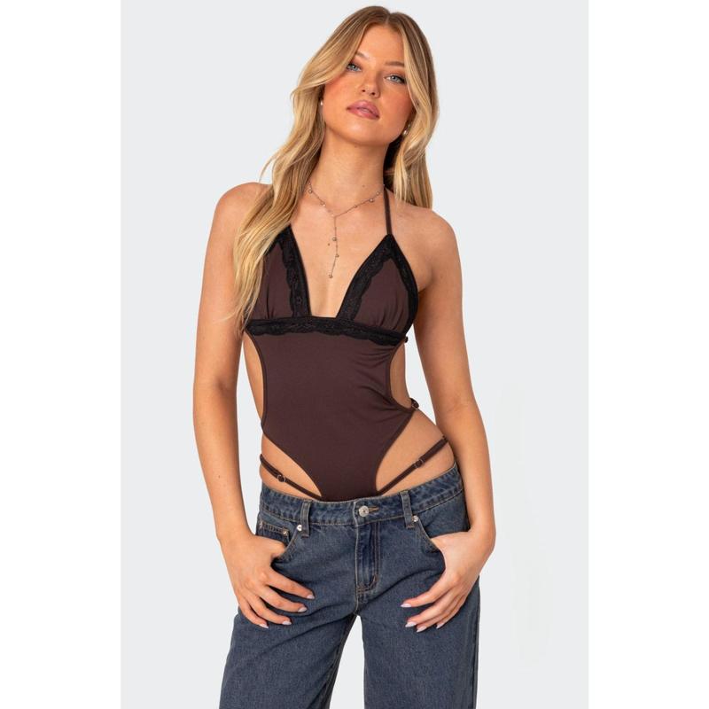 Strappy Lace Trim Bodysuit