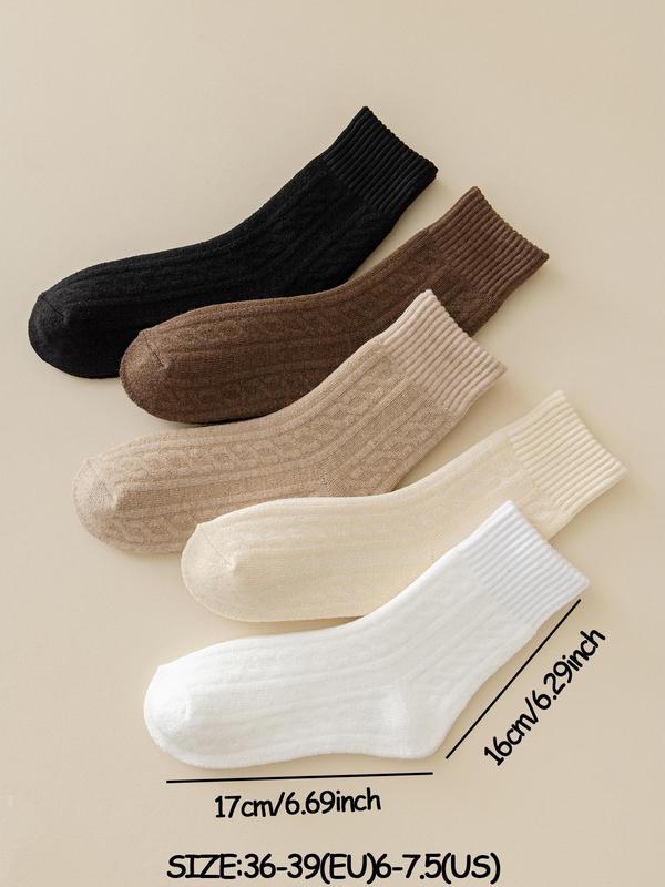 Women's Plain Textured Thermal Lined Mid-calf Socks, Casual Soft Comfy Crew Socks for Fall & Winter, Women's Socks for Daily Wear