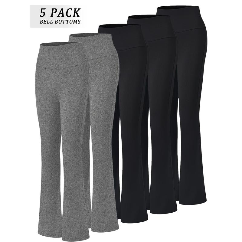 5pcs Women's Ultra-Soft High-Waist Flare Leggings - Tummy Control, Stretchy Bootcut Pants in 2 Colors for Workout & Casual Wear
