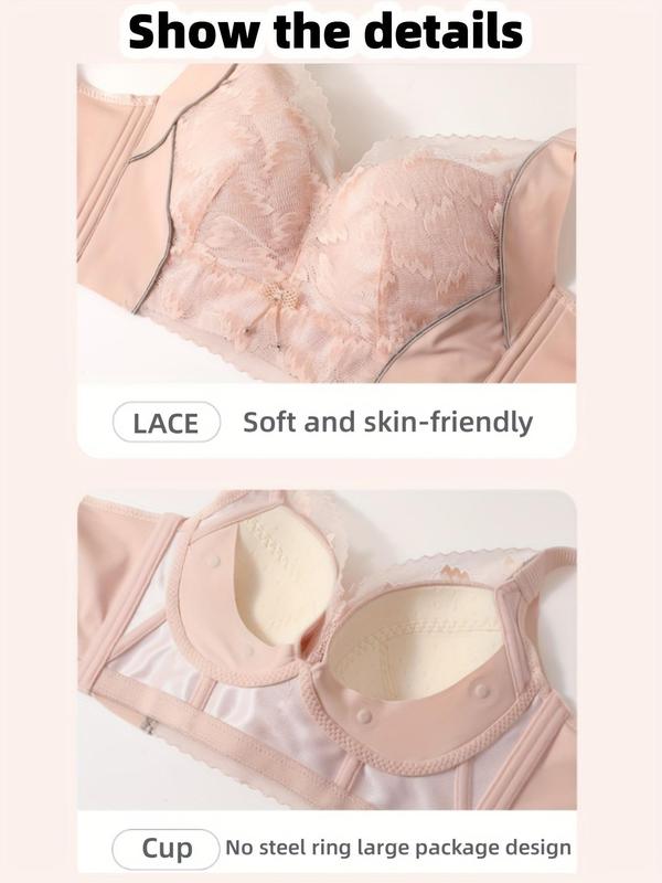 Women's Patchwork Contrast Lace Push Up Bra, Adjustable Strap Anti-flaccidity Wireless Bra, Soft Comfortable Breathable Lingerie for All Seasons