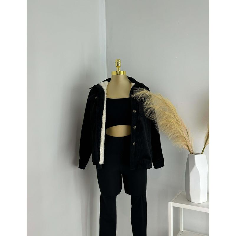 Sherpa Corduroy Shacket In Black