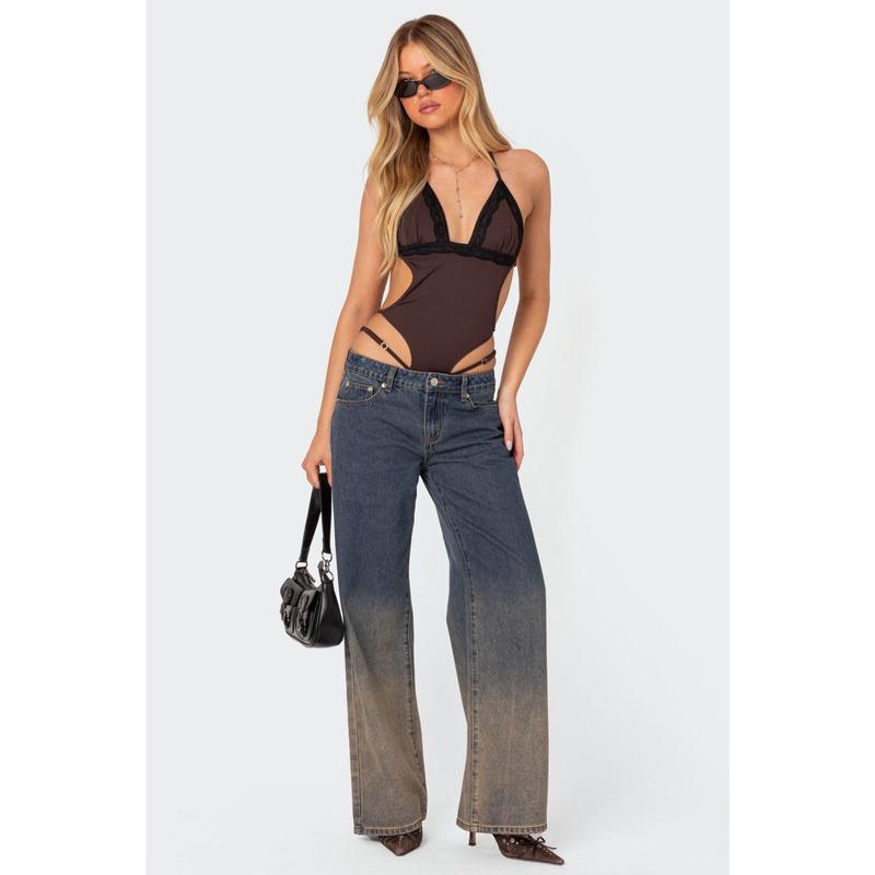 Strappy Lace Trim Bodysuit