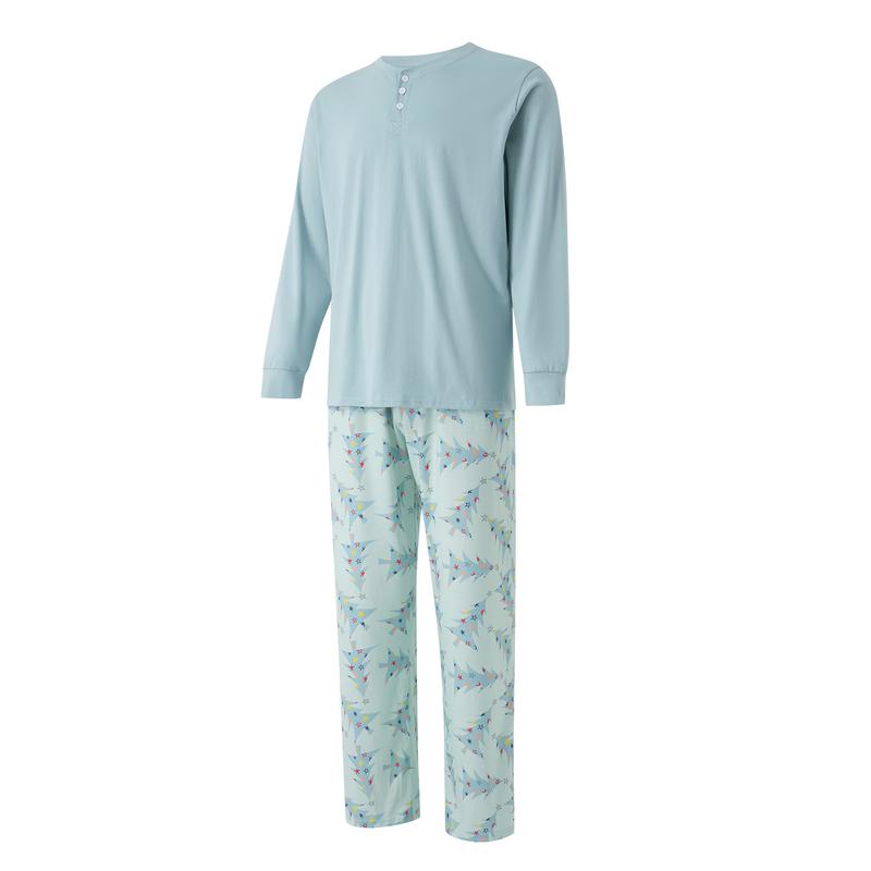 Family Matching Christmas Pajamas, Xmas Tree Print Solid Long-Sleeved Tops Trousers  Jumpsuit Dog Clothes
