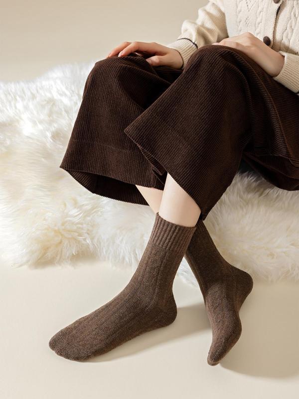 Women's Plain Textured Thermal Lined Mid-calf Socks, Casual Soft Comfy Crew Socks for Fall & Winter, Women's Socks for Daily Wear