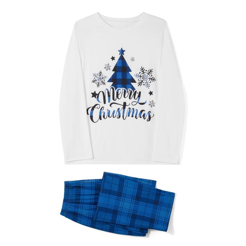Women Family Matching Christmas Pajamas, Christmas Tree&Letter Print Long-Sleeved Tops + Plaid Trousers Sleepwear Outfits Womenswear Clothing