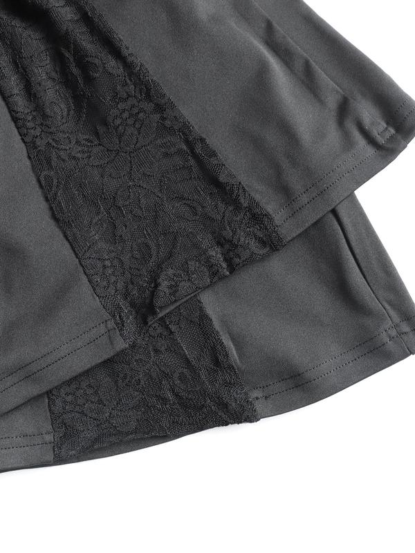 Solid Lace Insert Flare Leg Pants, Casual Comfy Bell Bottom Trousers for Daily Wear, Women's Bottoms for Fall & Winter