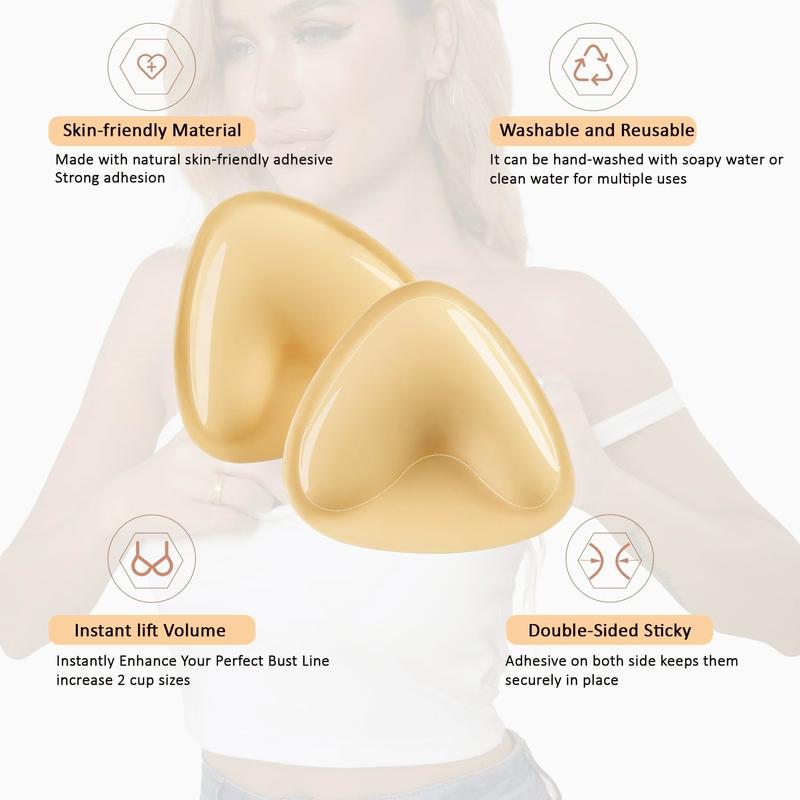 Instant Boost Sticky Inserts - Reusable Adhesive Bra Pads with Padding, Push Up Sticky Bra Cup Seamless Covers for Dresses Bikinis