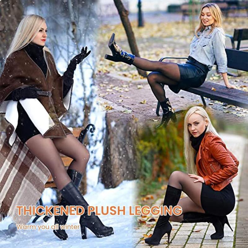 One-lined Seam  Fleece Lined Tights Women,Sheer Fake Translucent Winter Thermal Pantyhose Opaque Warm Thick High Waist Leggings