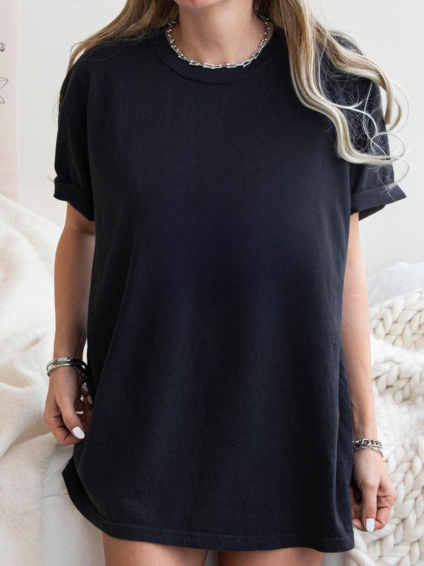 Women's Rabbit & Letter Print Round Neck Tee, Trendy Casual Drop Shoulder Half Sleeve T-shirt for Daily Wear, Ladies All Seasons Outfit