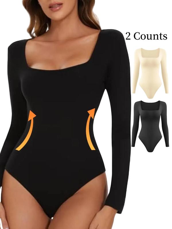 Women's Square Neck Thong Design Shapewear Bodysuit, Casual Button Tummy Control Shaper Bodysuit, High Stretch Seamless Shaper for Daily Wear, Fall Wear, Fallfreshness, Bodysuit for Women