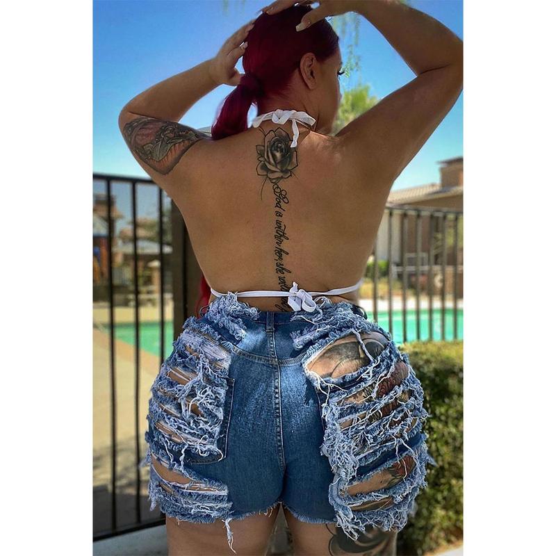 OYS Women's Sexy Summer Mid Waist Ripped Jean Shorts Frayed Hem Denim Shorts