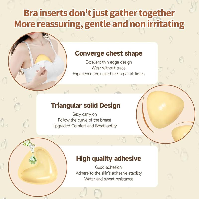 Instant Boost Sticky Inserts - Reusable Adhesive Bra Pads with Padding, Push Up Sticky Bra Cup Seamless Covers for Dresses Bikinis