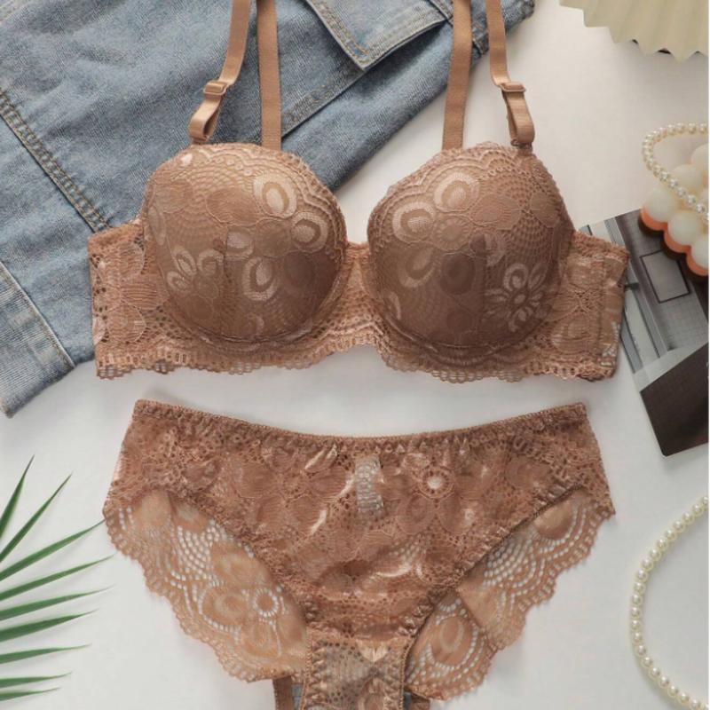 Floral Lace Underwire Bra & Panty Lingerie Set