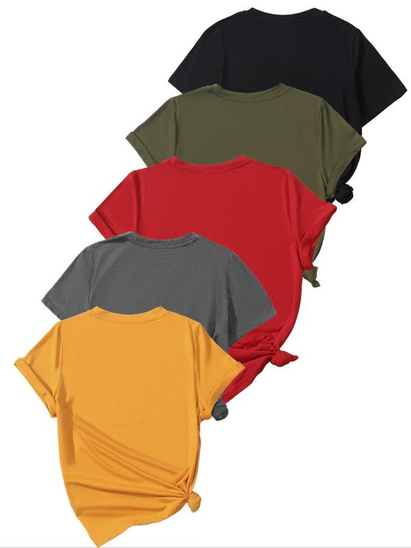 Women's Solid Round Neck Tee, Basic Short Sleeve T-shirt for Summer, T Shirts for Women, Casual Women's Top for Daily Wear