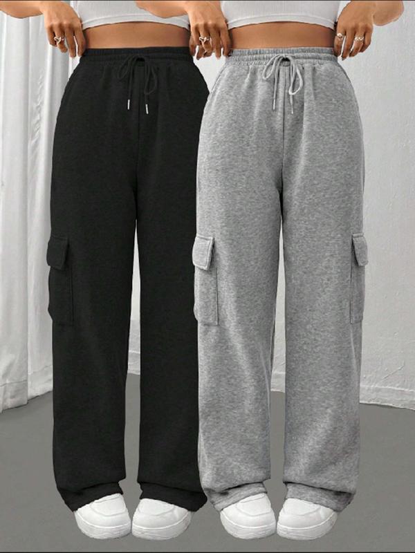 Women's Solid Drawstring Waist Sweatpants, Casual Pocket Pants for Fall & Winter, Women's Trousers for Daily Wear