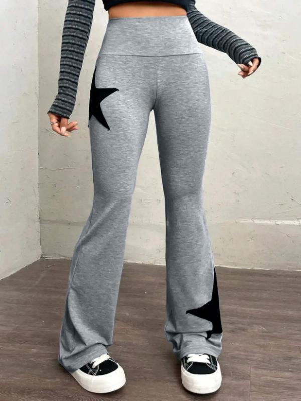 Plus Size Star Print High Waist Flare Leg Pants, Casual Comfy Tight-fitting Trousers for Daily Wear, Women's Plus Size Bottoms for All Seasons