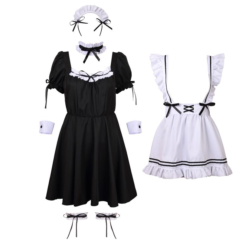 Women's Anime Cosplay Sweetheart Maid French Apron Maid Fancy Dress Costume-8 Pcs Set Womenswear halloween costumes Clothing Elegance plus size