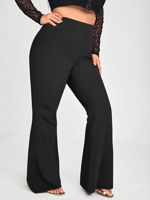  Solid High Waist Flare Leg Leggings, Casual Comfy Breathable Bell Bottom Skinny Trouser for Daily Wear, Leggings for Women, Women's Bottoms for Fall & Winter