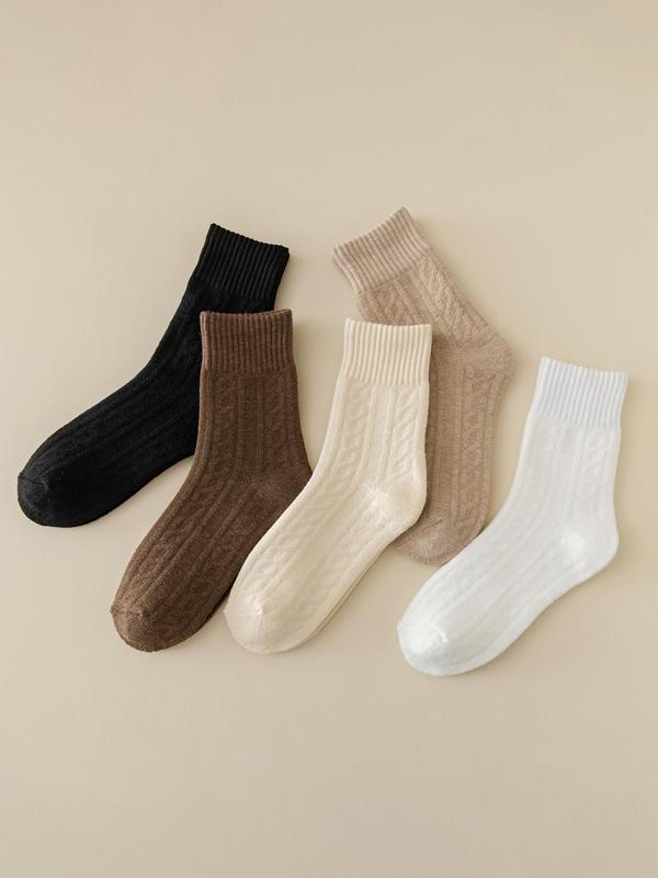 Women's Plain Textured Thermal Lined Mid-calf Socks, Casual Soft Comfy Crew Socks for Fall & Winter, Women's Socks for Daily Wear