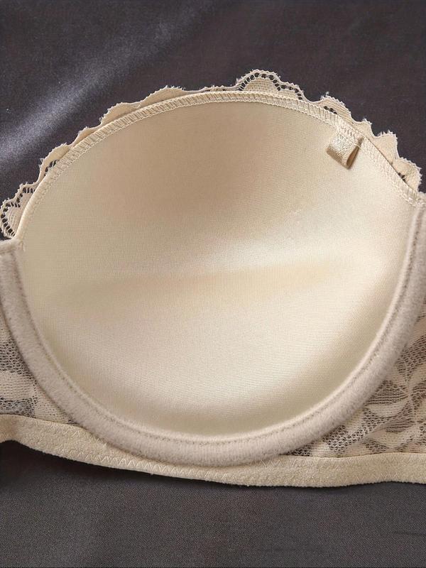 Women's Floral Lace Push Up Bandeau  Bra with Transparent Strap, Soft Comfortable Breathable Buckle Front Bra, Lingerie for All Seasons