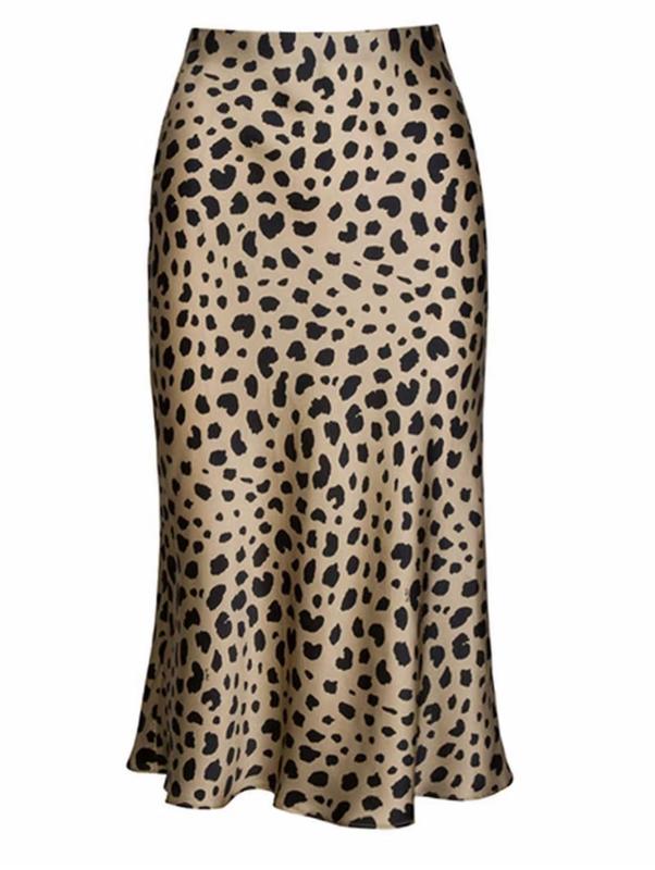Leopard Skirts for Women Midi Long Length High Waist Cheetah Skirts Satin Silk Elastic Skirts(S-XXL)