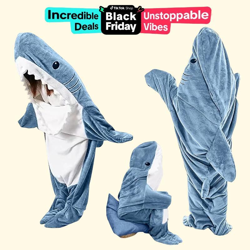 (Black Friday) Wearable Shark Blanket Hoodie Onesie Sleeping Bag Soft Cozy Halloween Costume For Family Loungewear Pajama Comfort Overalls Womenswear Clothing