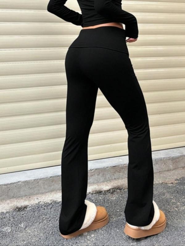 Women's Solid Bell Bottom Leggings, Casual Comfy High Waist Flare Leggings for Daily Wear, Ladies Bottoms for All Seasons